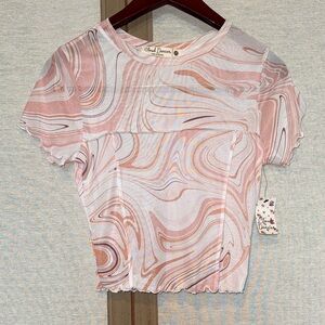 CLOUD DANCER Micro Mesh Sheer Short Sleeve Crop Top Size M